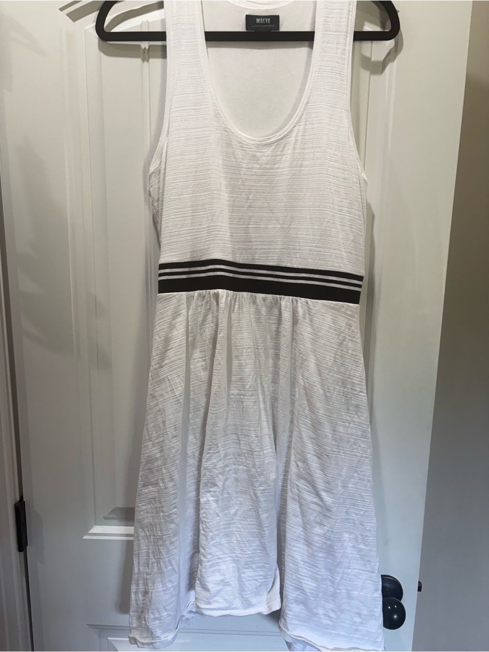 Maeve White Sleeveless Dress with Black Striped Waistband